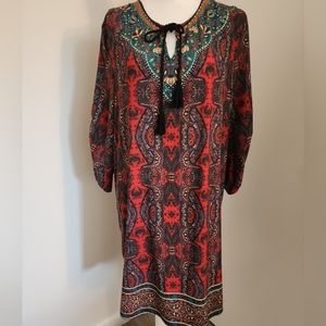 Women's Boho Paisley Print Bohemian Long Sleeve Shift Dress, Size XL.